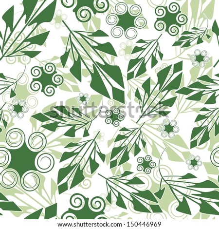 Seamlessly wallpaper with art green foliage on white
