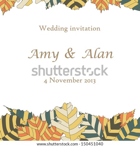 Wedding invitation or card with autumn background. Eps 10