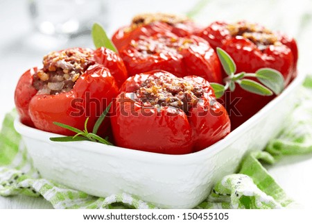 red peppers stuffed with meat and bulgur Royalty-Free Stock Photo #150455105