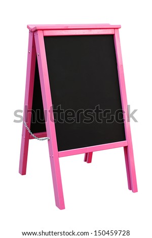Bright Pink Blackboard mounted in an A Frame signboard also known as a sandwich board with chalkboard area blank for insertion of your own custom message
