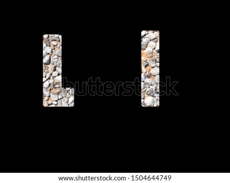 Character alphabet, text, front L-l stone pattern inside letter on black background