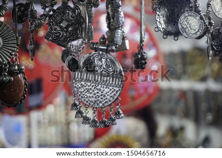 Picture of Indian Handicraft Jewlary in a shop at Delhi haat market 