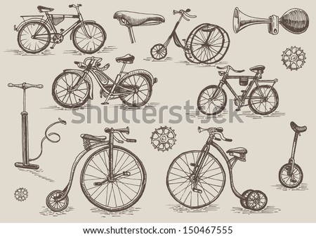 retro bicycles vector set