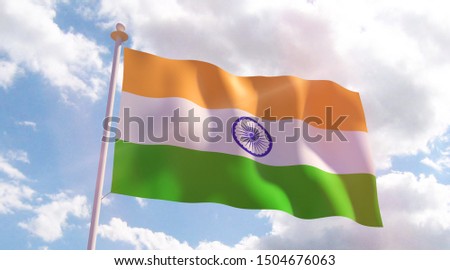 Indian flag fluttering in blue sky