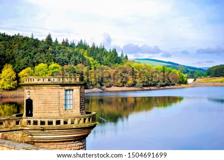 Beautiful fortress by the lake in England during autumn season