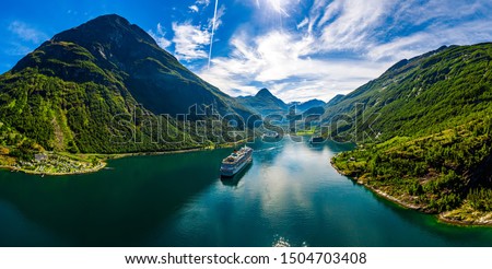 Geiranger fjord, Beautiful Nature Norway. The fjord is one of Norway's most visited tourist sites. Geiranger Fjord, a UNESCO World Heritage Site Royalty-Free Stock Photo #1504703408