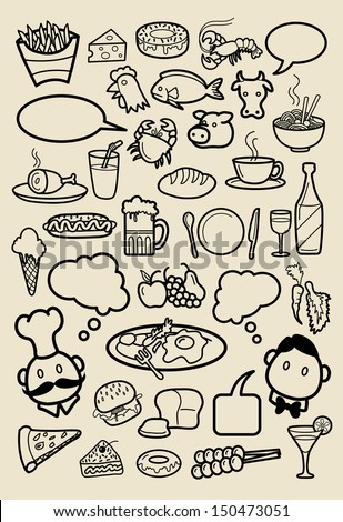 Restaurant Menu Icon Sketches. Food and beverage hand drawing symbols. Good use for restaurant menu, illustration, sticker, symbol, or any design you want. Easy to use, edit, or change color.