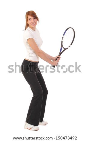 Slim brunette playing tennis