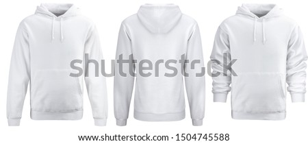 White hoodie template. Hoodie sweatshirt long sleeve with clipping path, hoody for design mockup for print, isolated on white background. Royalty-Free Stock Photo #1504745588