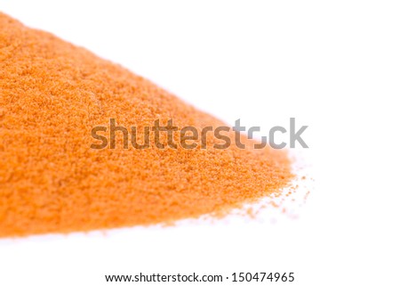 A close up photo of Goji Berries / Wolfberry powder on white background.