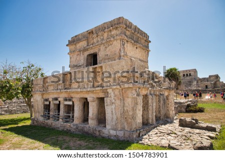 Tulum Ruins in Cancun Mexico Royalty-Free Stock Photo #1504783901