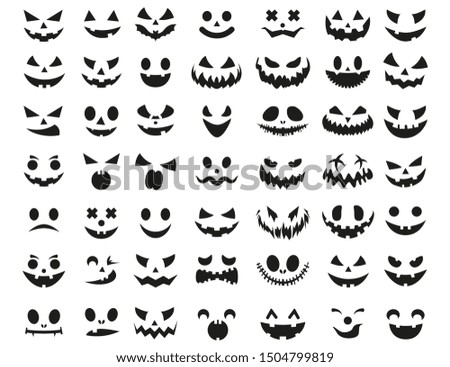 Halloween face icon set. Spooky pumpkin smile on white background.  Design for the holiday Halloween. Vector illustration. Royalty-Free Stock Photo #1504799819