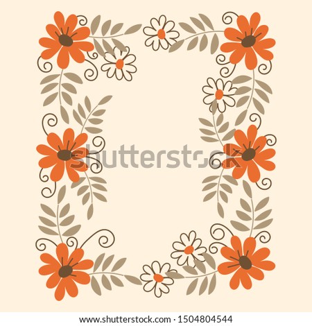 Hand drawn Rectangular floral frame . Vector elegant floral arrangement with orange flowers and leaves. Design for invitation, wedding, greeting cards, posters, prints, wedding.