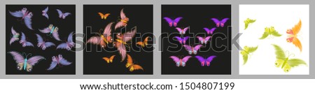 Imitation embroidery. Pattern of embroidered butterflies  