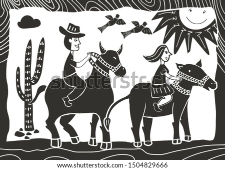 illustration of cordel style of lovers riding a horse