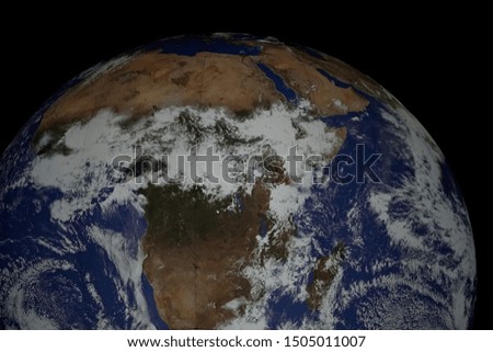 The planet of Earth. A celestial body model in space against a black background. The globe with continents.
