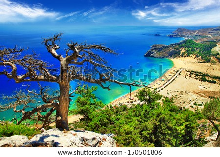 fantastic beaches of Greece - Tsambika bay on Rhodes island  Royalty-Free Stock Photo #150501806