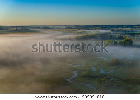 foggy morning aerial picture in Wisconsin