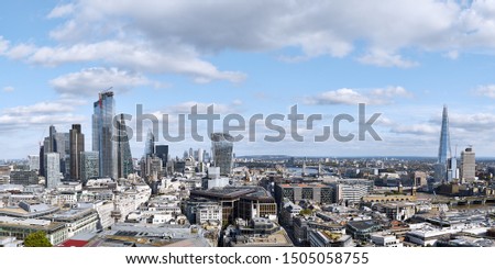 Aerial cityscape of London skyline and the financial district