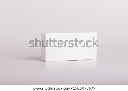 White pills box. Plastic bottles. Drugs box mock-up. Medical blank cardboard. Mockup. Royalty-Free Stock Photo #1505078579