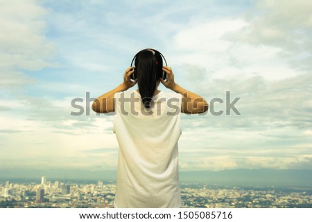  Young woman  relaxation at the viewpoint
