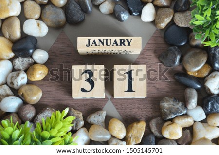 January Month, Appointment date with number cube design, colorful stone. Date 31.
