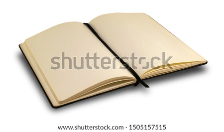 Empty notebook isolated on white. Soft yellow notebook pages.