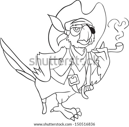 Illustration of Cartoon Pirate Parrot with pipe tobacco