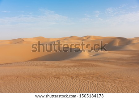Wide and wild landscape of the Arabic sand desert in the dead quarter Royalty-Free Stock Photo #1505184173