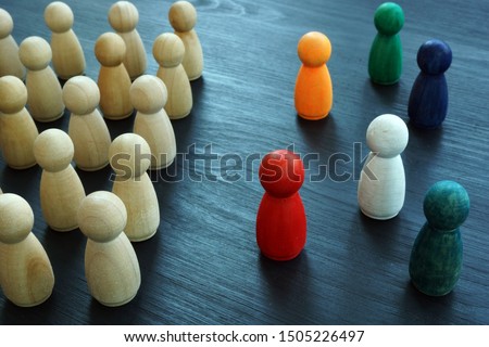 Diversity and Inclusion concept. Wooden and colored figurines. Royalty-Free Stock Photo #1505226497