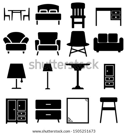 Furniture black icons Vector set. Furniture illustration symbol collection. Royalty-Free Stock Photo #1505251673