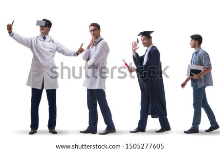 Business concept with man progressing through stages