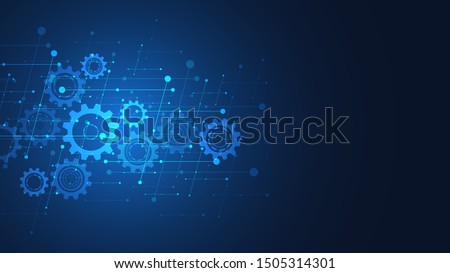 Cogs and gear wheel mechanisms. Hi-tech digital technology and engineering. Abstract technical background. Royalty-Free Stock Photo #1505314301