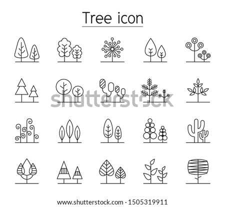 Tree icon set in thin line style