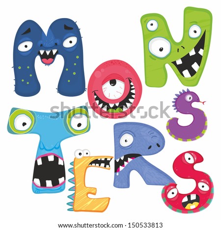 Halloween monster set, alphabet, vector illustration