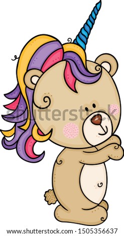 Fantasy teddy bear with unicorn horn