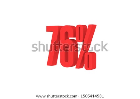 76 percent 3d text in red color isolated on white color background, 3d illustration.