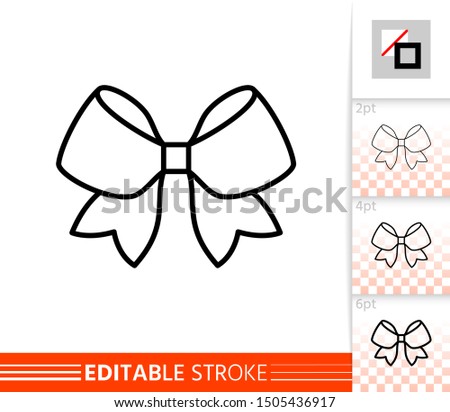 Bow single thin line icon. Ribbon flat banner. Gift design, present decoration linear pictogram. Simple illustration, outline symbol. Vector sign isolated on white. Editable stroke icons without fill