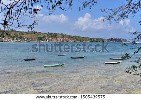 Fishing boats on the strait between Nusa Lembongan and Nusa Ceningan Islands, Bali, Indonesia