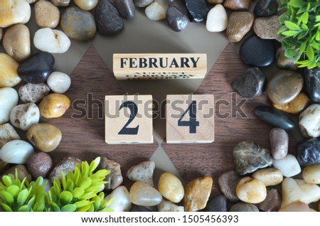 February month, Background with  number cube, colorful stone, design in natural concept, Date 24.