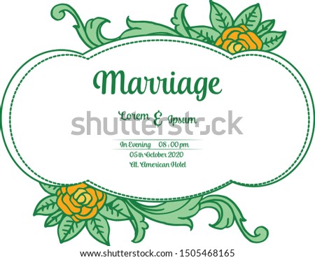 Space for text, card pattern of marriage, with decorative of cute green leaf wreath frame. Vector