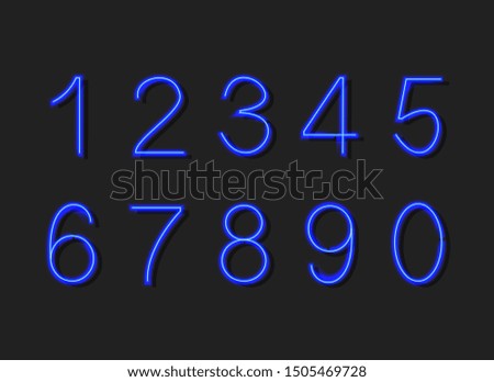 Collection of Glowing Neon Blue Numbers Isolated on Dark Backgroud, Abstract Lights, Digital Art.