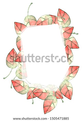 autumn leaves watercolor painted frame on white background