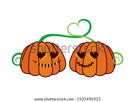 Pumpkin couple in love illustration. Love pumpkin illustration. Halloween pumpkin cartoon character. Halloween pumpkin isolated on a white background