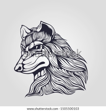 wolf head detail line art tattoo