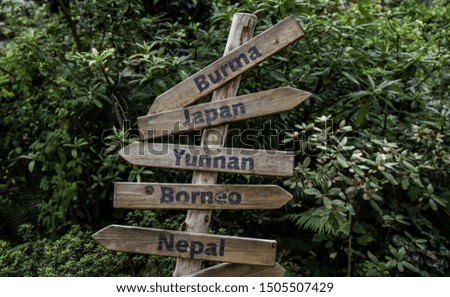 Country address signs, tourism and exploration detail