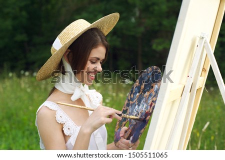 woman palette bright landscape canvas model