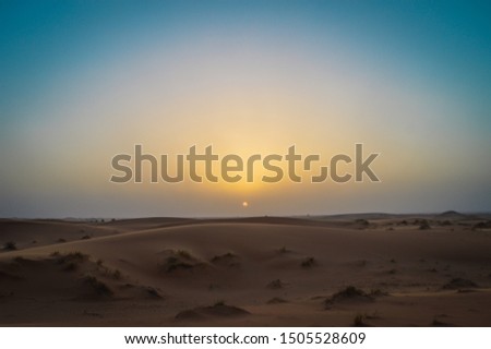 Sunset at Sahara desert, Morocco, Africa.