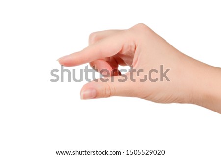 Hand of woman hold something isolated on white.