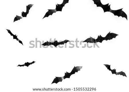 Halloween background with bats on white table top view